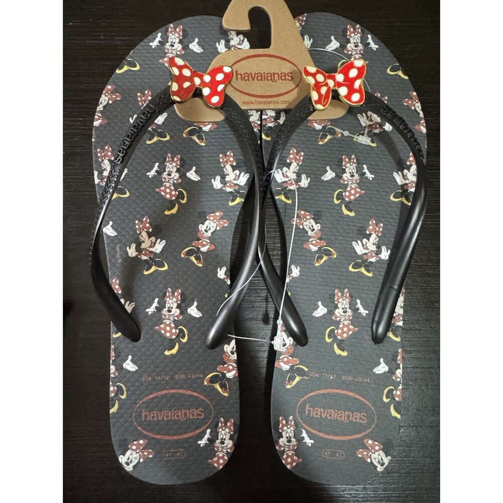 Havaianas × Disney Minnie Mouse Flip Flops Pink/Black, Size 11/12